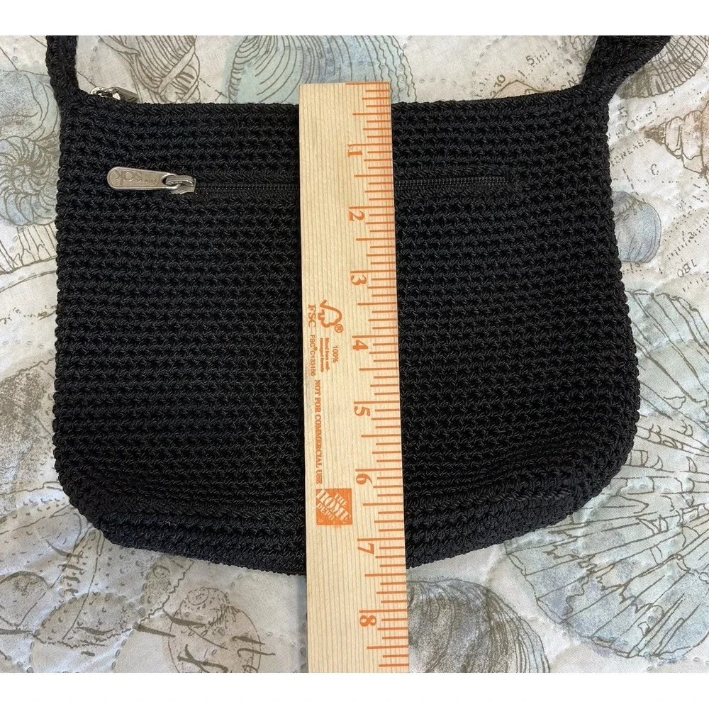 Vintage The Sak 1990's Woven Hand Crochet‎ Shoulder Bag Black Hobo Boho Zip 9x7